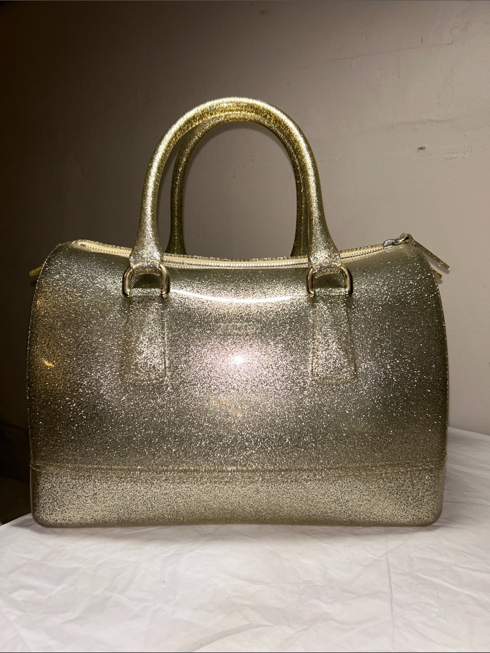 Furla Candy Bag Gold Glitter, silver hardware, Meighan hang tag EUC - Picture 4 of 8